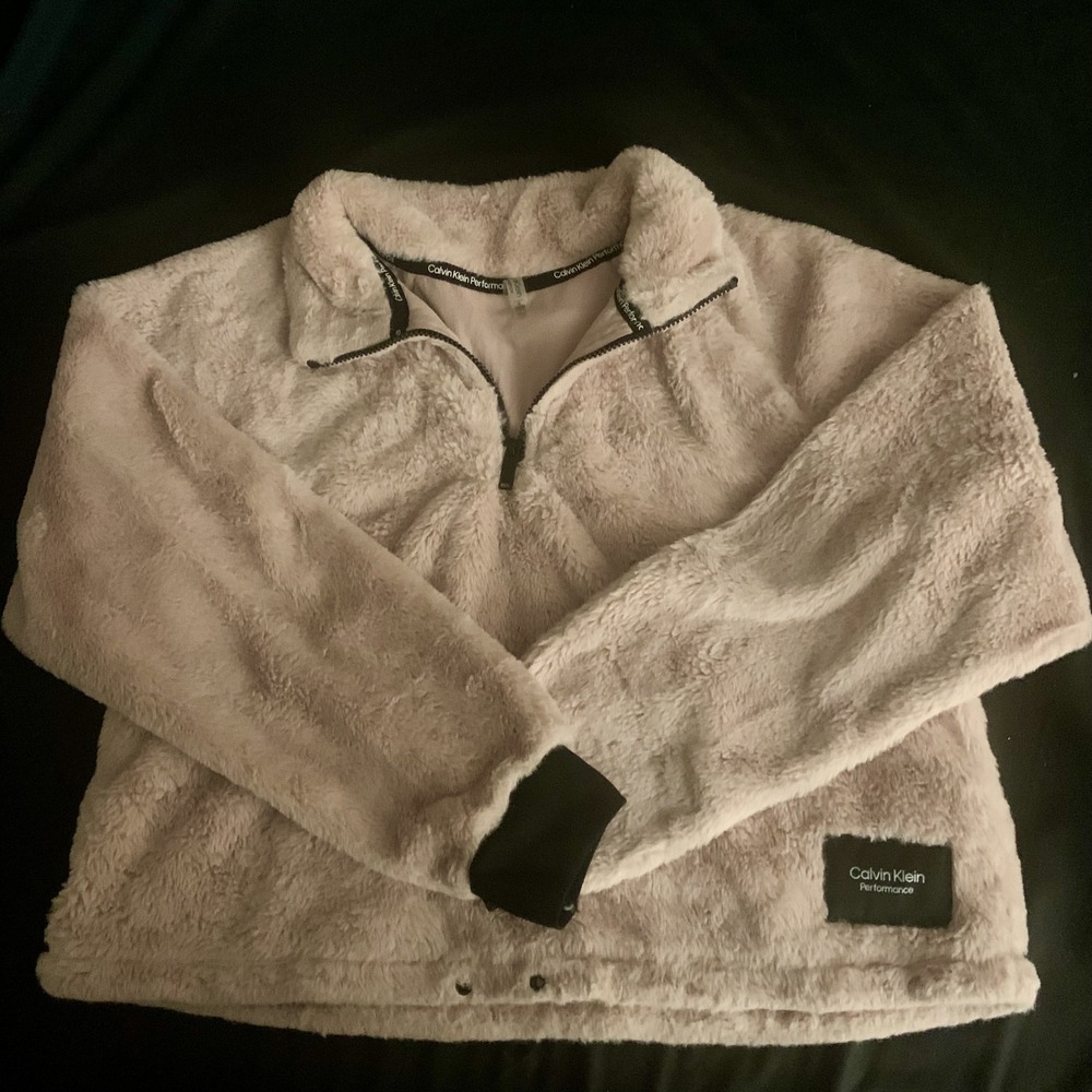 Calvin Klein Performance Fuzzy Quarter Zip Pullover XL Pink Blush Athleisure